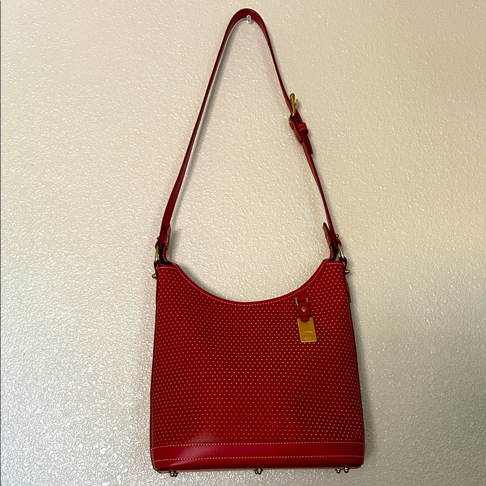 Dooney & Bourke Red and Yellow Perforated Leather Hobo Vintage - Picture 2 of 11